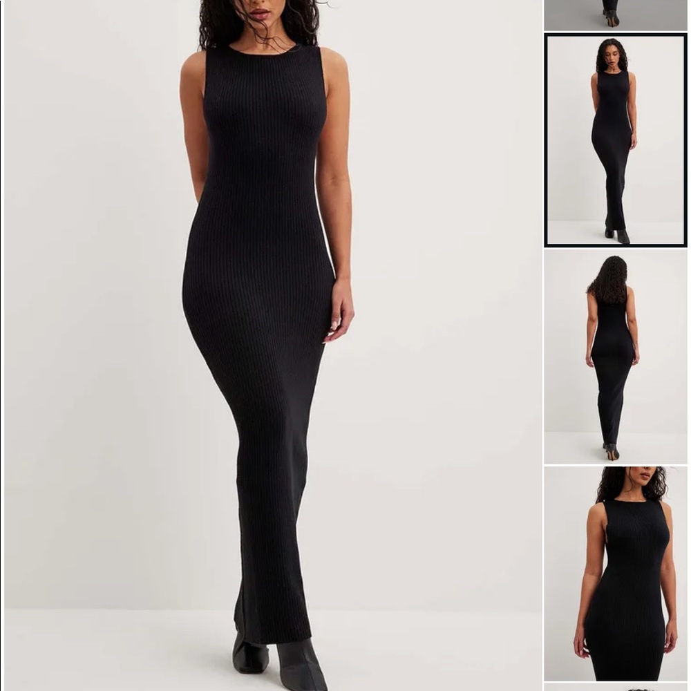 NA-KD Ribbed Fine Knitted Maxi Dress in Black NWT